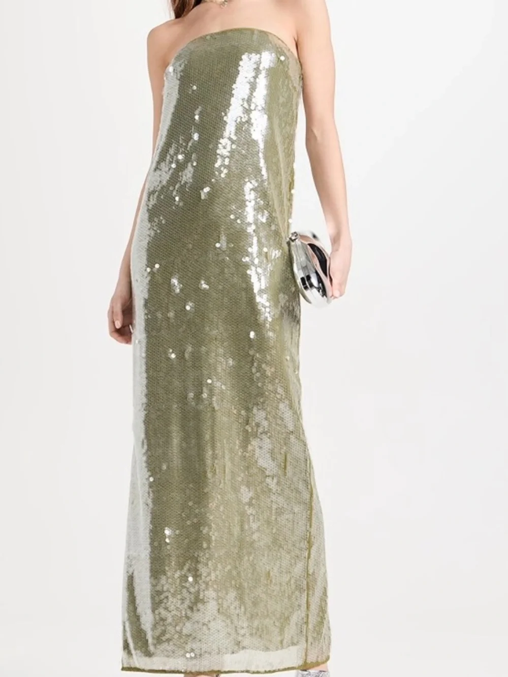STAUD Olive Green Dress with Red Logo Tag - Picture 1 of 7